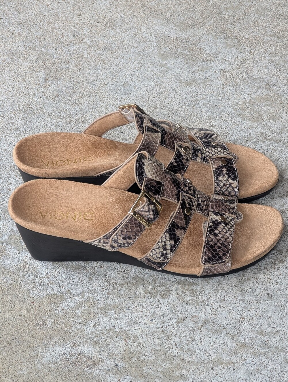 Vionic Radia Wedge Sandals Adjustable Triple Strap Snakeskin Slides Size 5 - Picture 2 of 9